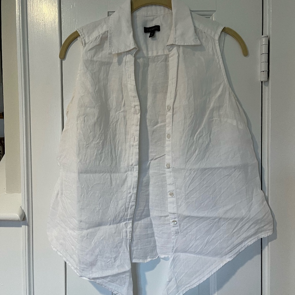 Talbots White Linen Front Tie Blouse